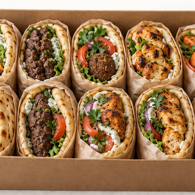 10-SANDWICH BOX 1 - Chicken Kabob, Koobideh Kabob or Falafel.